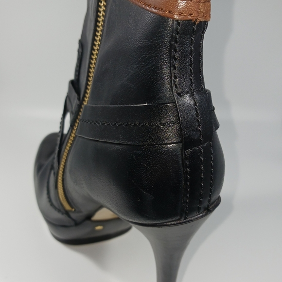 *Michael Kors Stockard Bootie Dark Brown/Black 5" Heel Sz 10M Gold Side Zipper - Picture 13 of 14